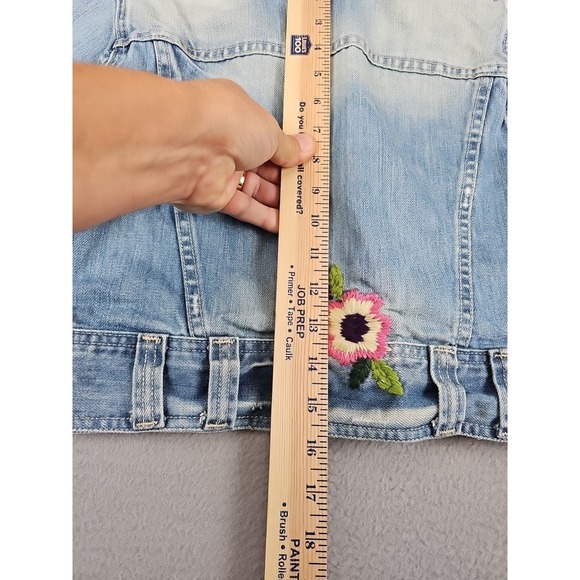 Zara TRF 100% Denim Jacket Women's Medium Blue Floral Embroidered - Picture 10 of 12